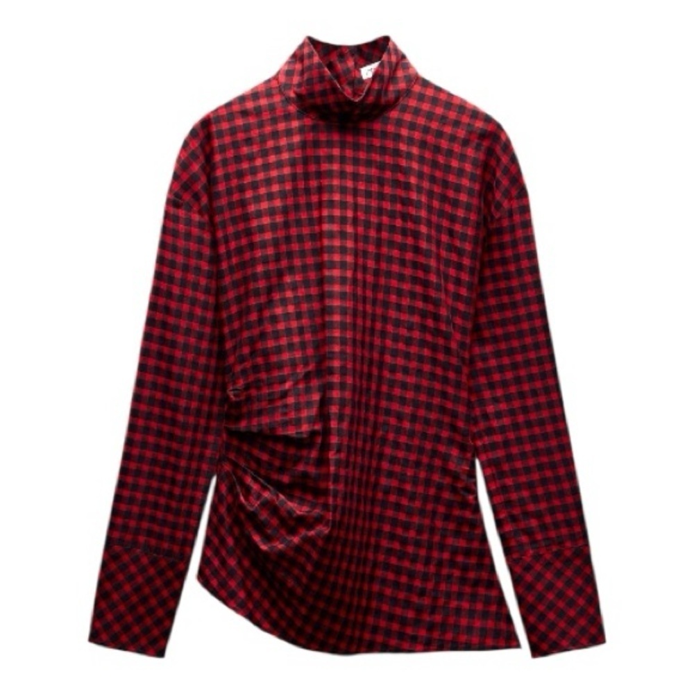 ZARA WOMAN ZW COLLECTION – Checkered Ruched Blouse Size M NWT - Picture 3 of 9